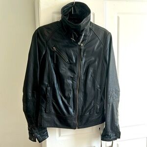 Danier women’s black leather biker jacket in XS
